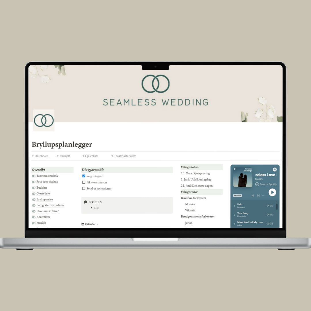 Seamless Wedding Notion planning tool on PC