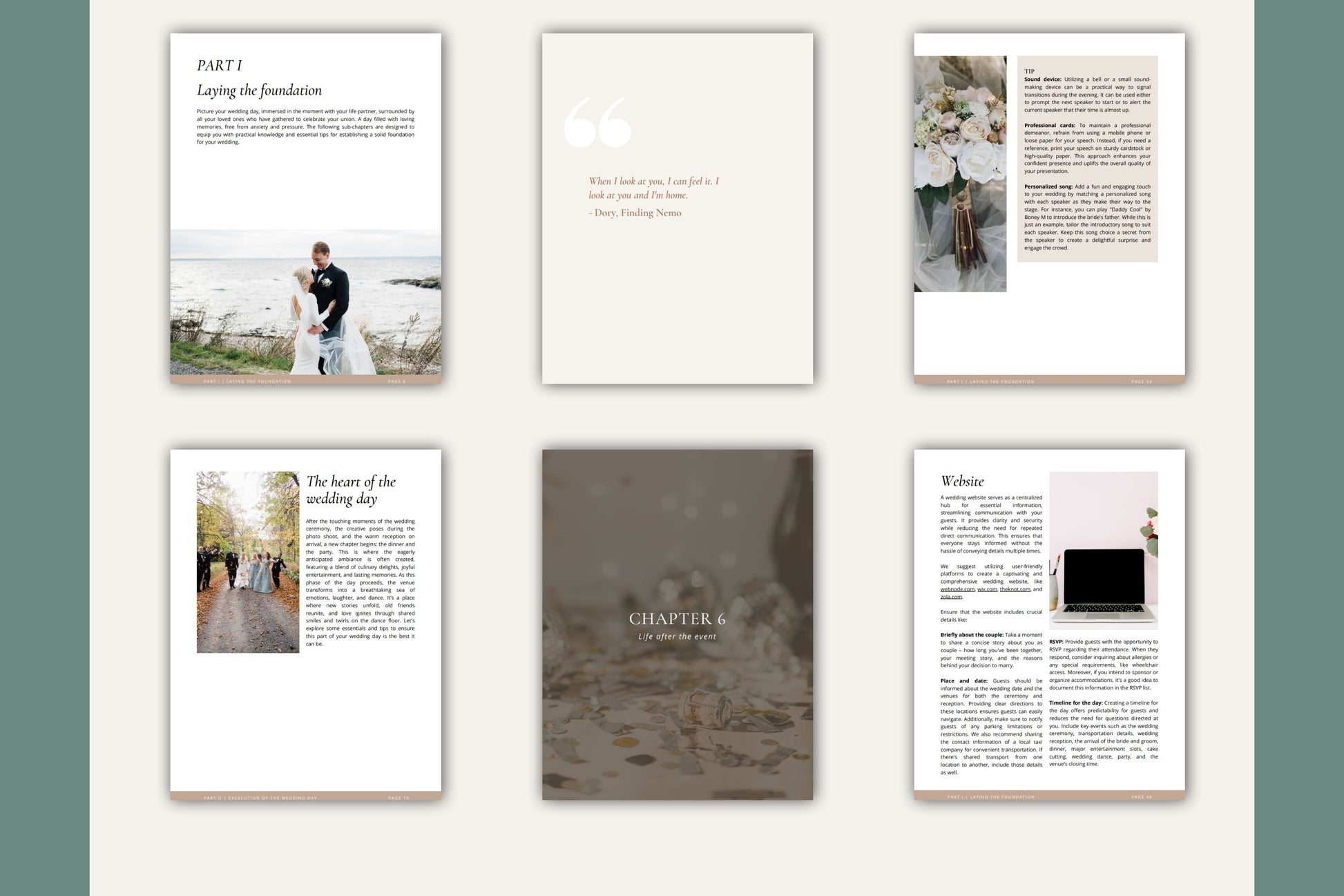 Some of the pages from the Seamless wedding e-book